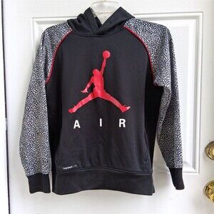 kids thermal-fit hoodie large Air Jordan black jumpman logo gray elephant print
